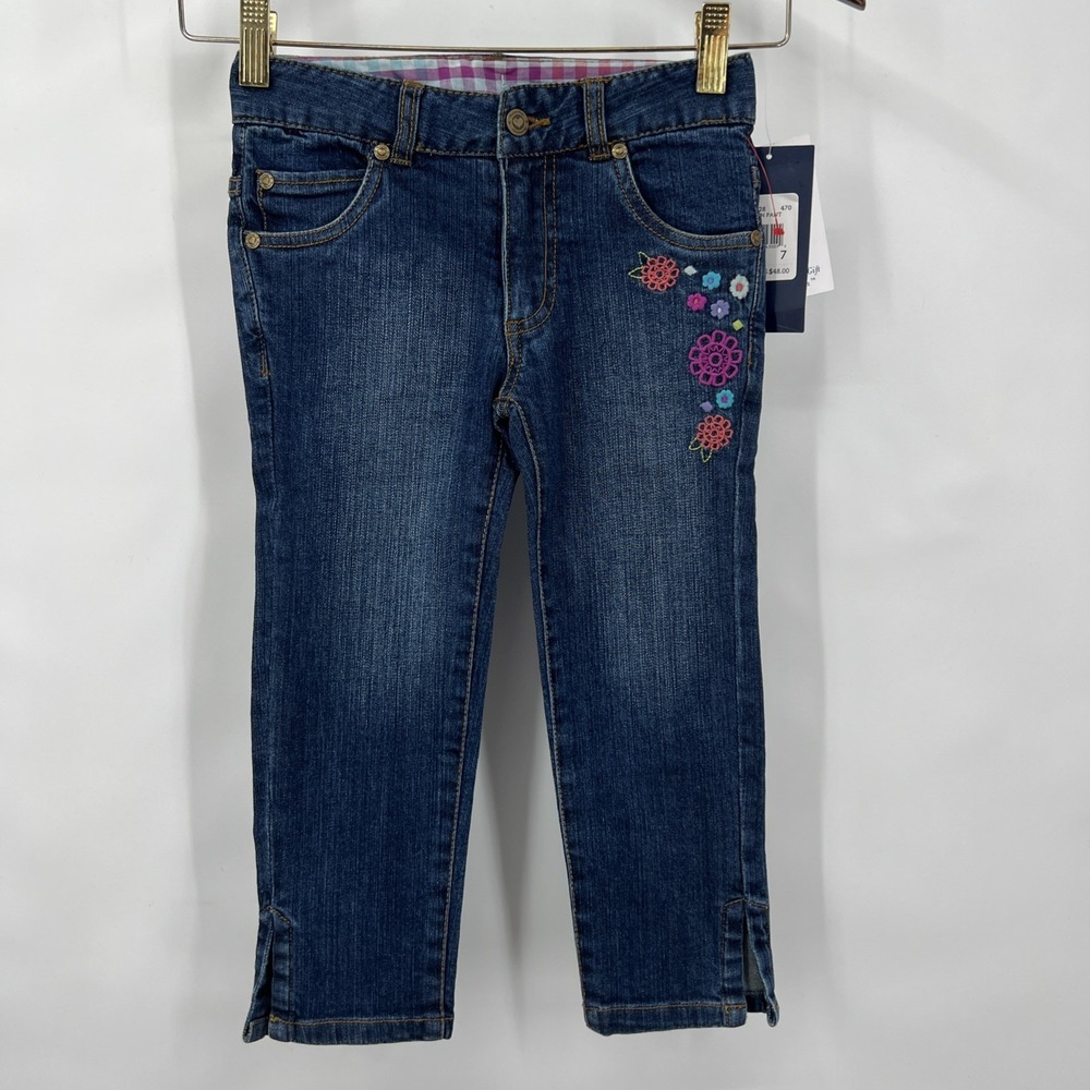 Hartstrings Girls Embroidered Flowers Adjustable Jeans‎ Size 7 Boho Hippie NWT